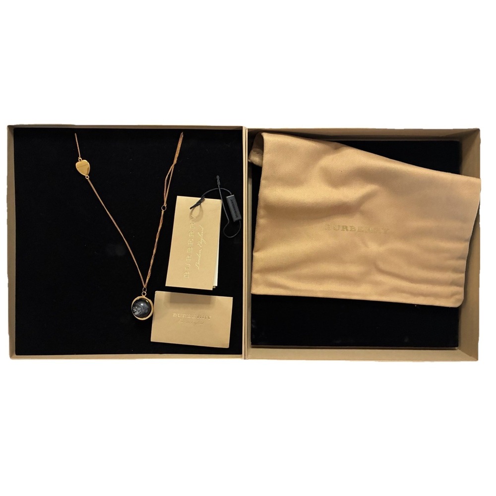 Burberry Multichain Pendant Necklace Gold Tone Black Marbled Resin Box Italy NEW - Picture 10 of 13